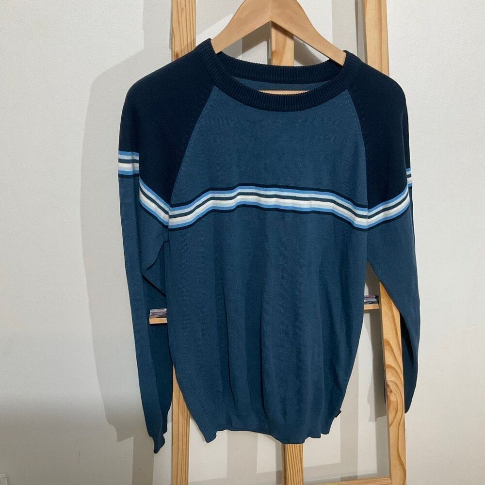 Billabong Men’s Sweater, striped and solid block pattern , blue size XL